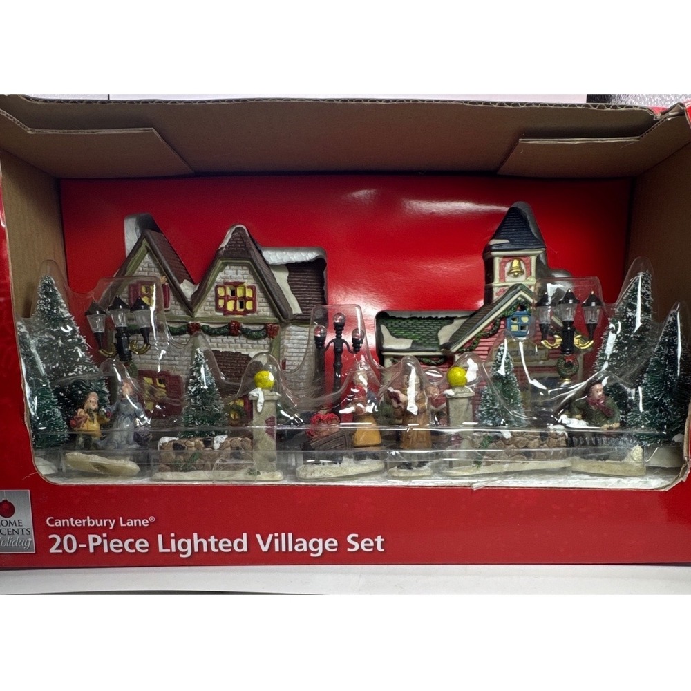 Home Accents‎ Canterbury Lane 20 Piece Lighted Christmas Village Set  Porcelain